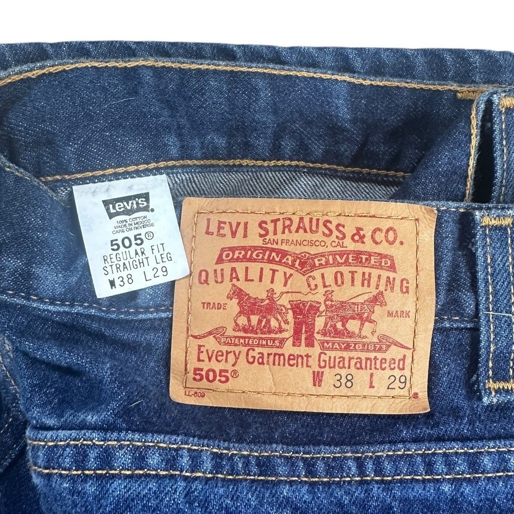 Vintage 90s Levis 505 Dark Wash Regular Fit Straight Leg Denim Jeans 38x29